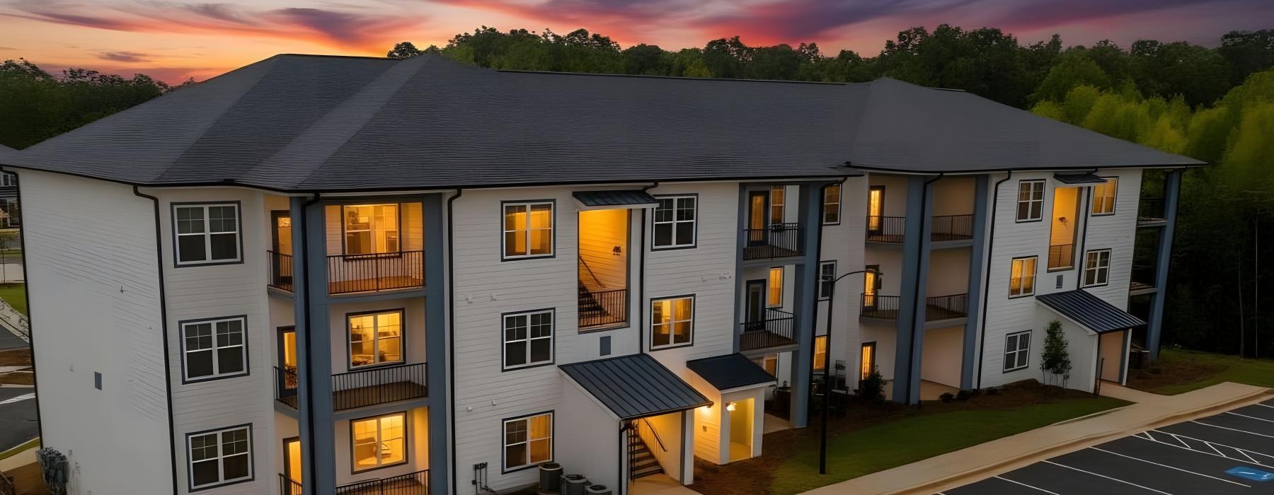 a building with a parking lot