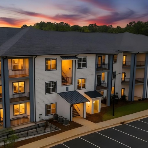 a building with a parking lot