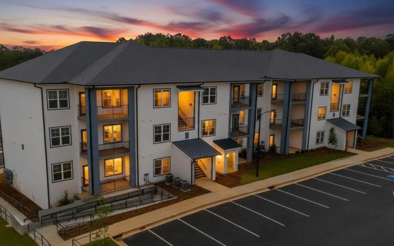 a building with a parking lot