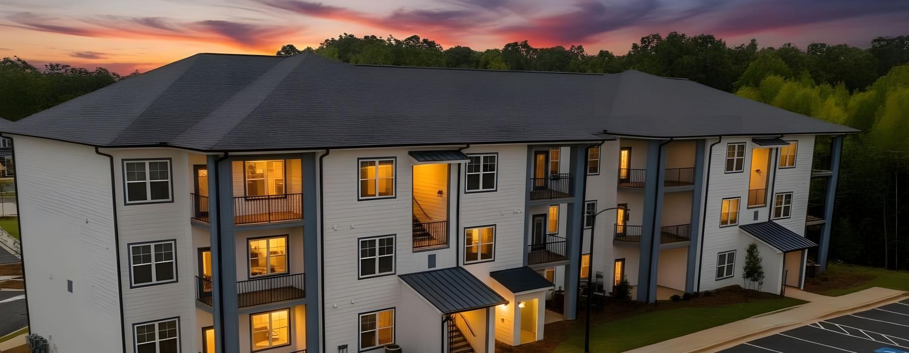 a building with a parking lot