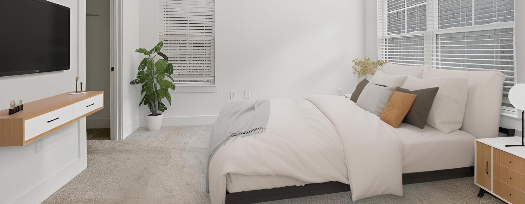 a bright bedroom with touches of nature